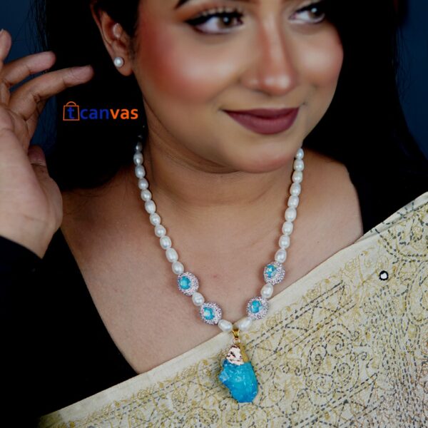 Real pearl with Aqua Stone  Necklace