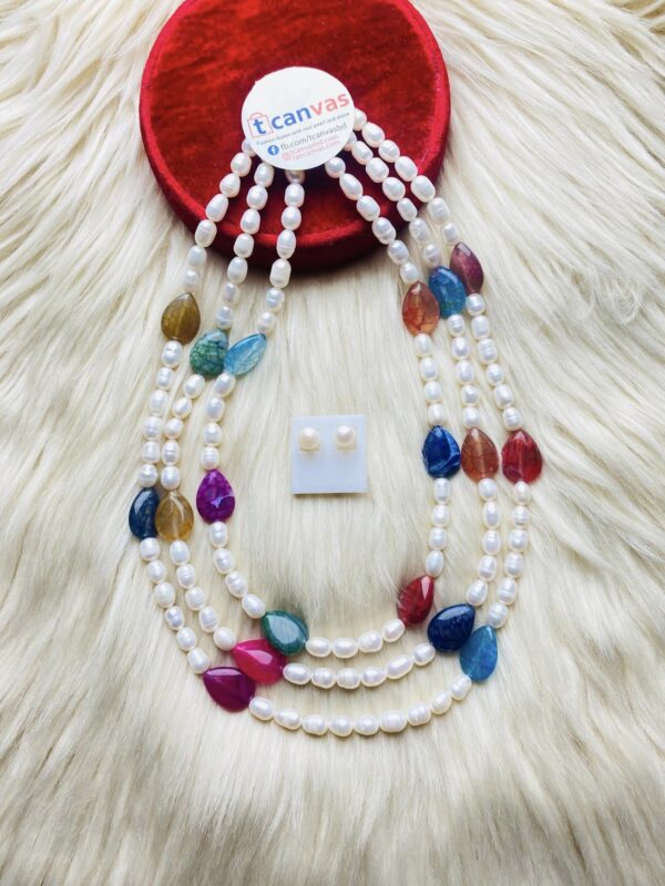 Rice pearl 3 layered necklace