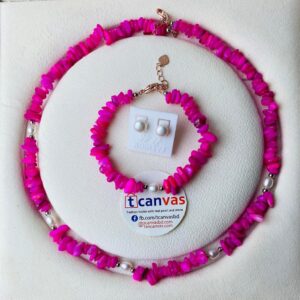 Pink sea coral stone and pearl full set