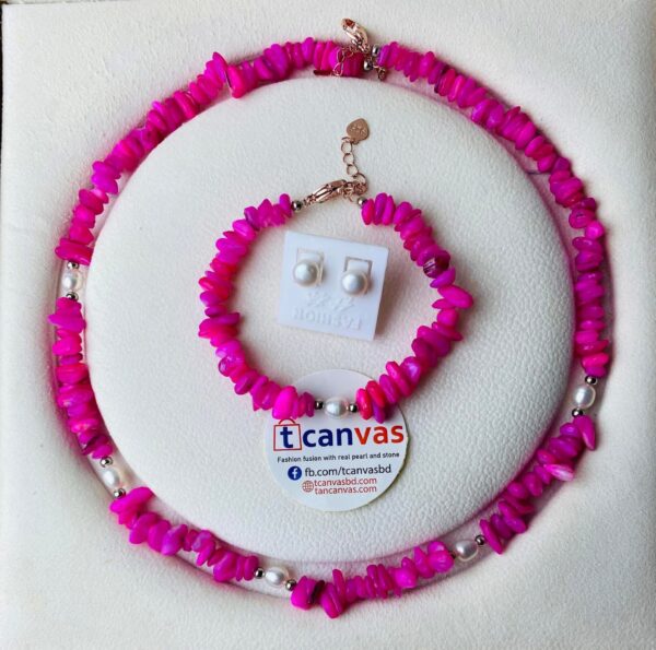 Pink sea coral stone and pearl full set