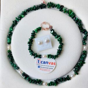 Green sea coral stone and pearl necklace